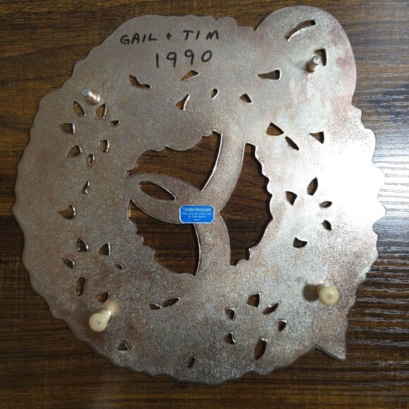 Vintage Holiday Wreath Trivet Silver plate Enamel By Wm. A. Rogers 1986 Japan - Picture 10 of 16